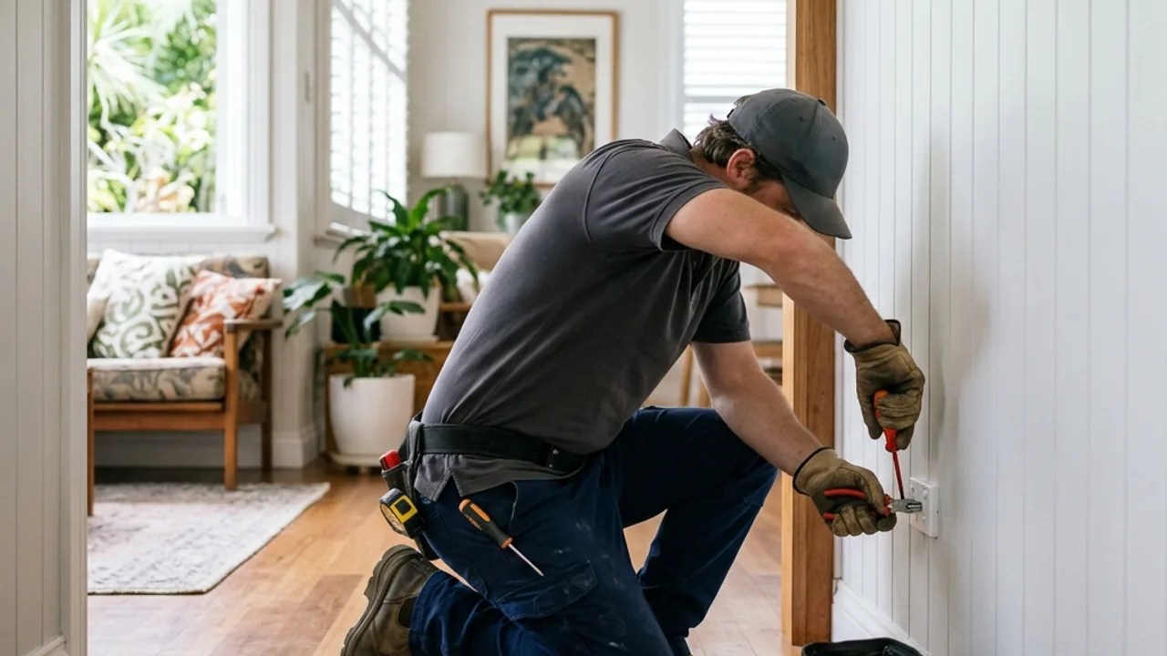 Licensed trade contractor completing a repair at a Sunshine Coast rental property